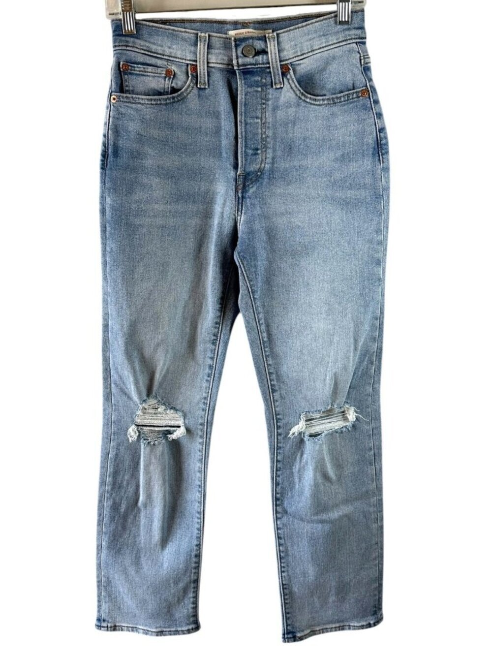 Levi’s Wedgie Straight Distressed Light Wash Jeans Button Fly Size 27